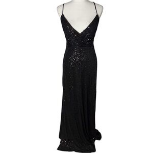 Cocomelody Sheath-Column Floor Length Sequined Dress Black Size 4